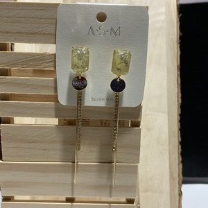 ASM Gold Yellow Rhinestone String Dangle Earring